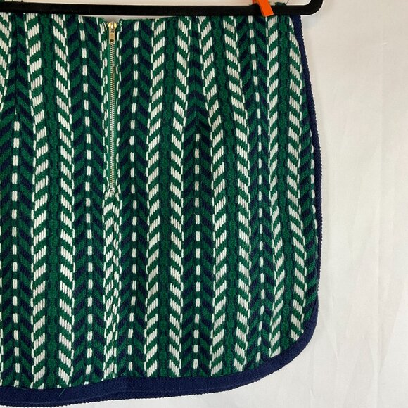 English Factory Knit Skirt M Green White Navy Blue Chevron Lined - Picture 7 of 8
